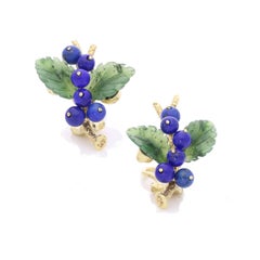Vintage A pair of Austrian gold and carved gemstone earrings by Irmgard Bures c.1960s