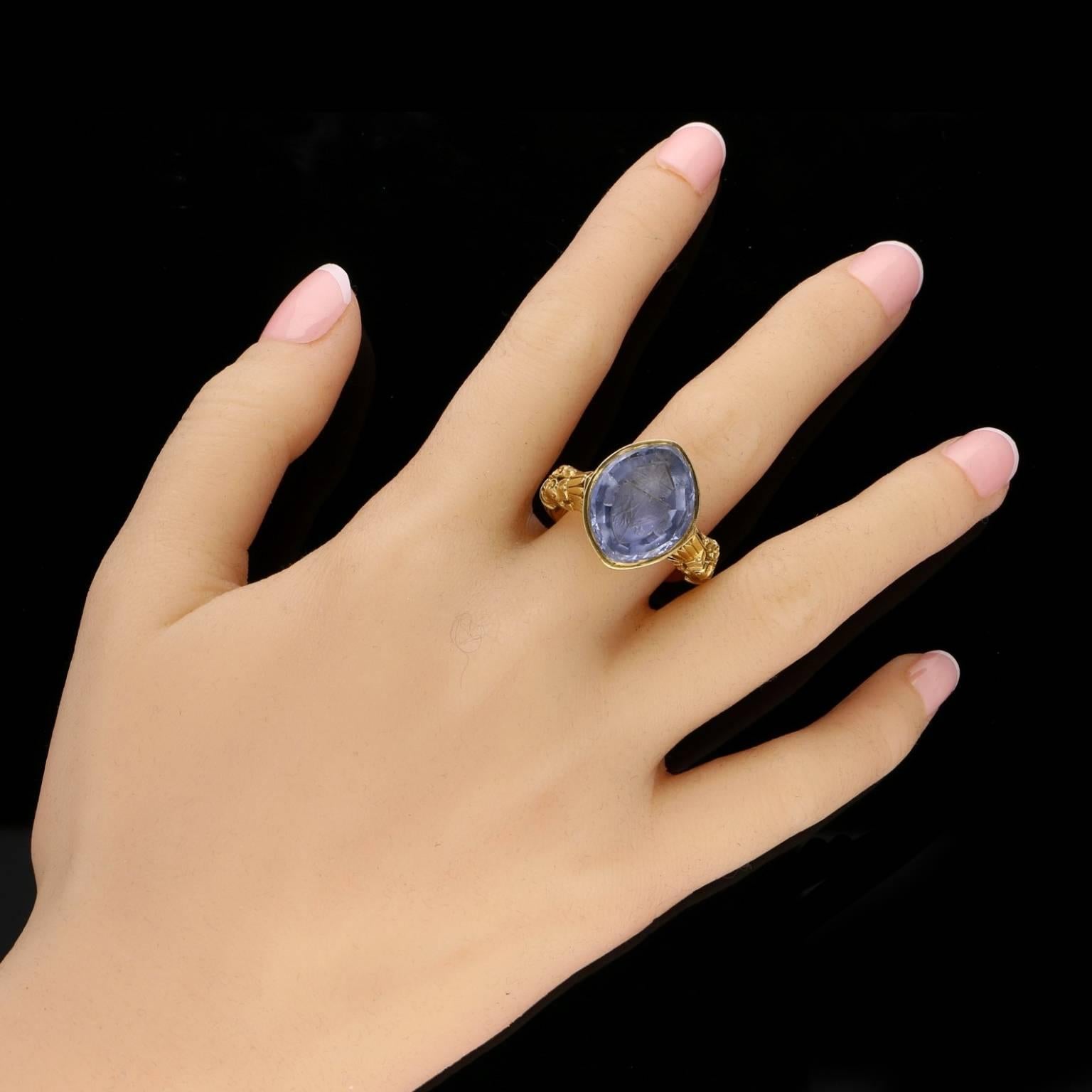 Late Victorian Victorian Ornate Pale Blue Sapphire Gold Bishops Ring