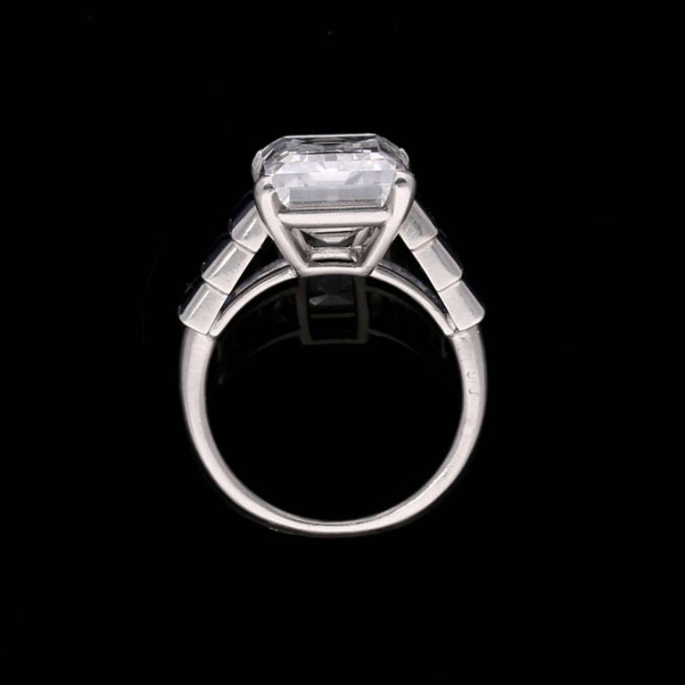 Art Deco Emerald-Cut 'Golconda' Diamond Ring with Graduated Sapphire ...