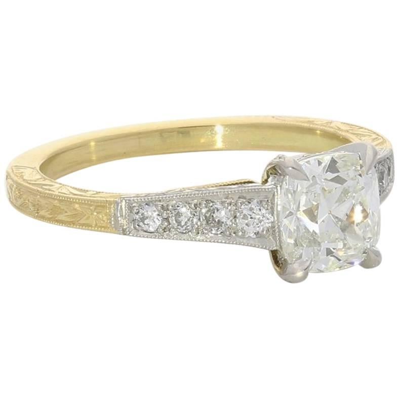 Hancocks 1.07 Carat Old Mine Cushion Cut Solitaire Gold and Platinum Ring