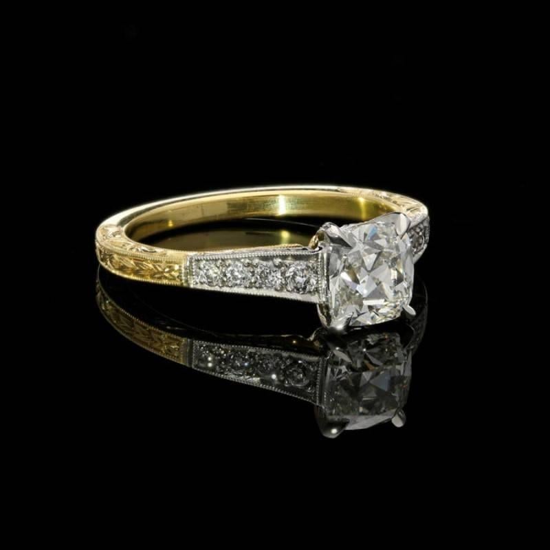 Contemporary Hancocks 1.07 Carat Old Mine Cushion Cut Solitaire Gold and Platinum Ring