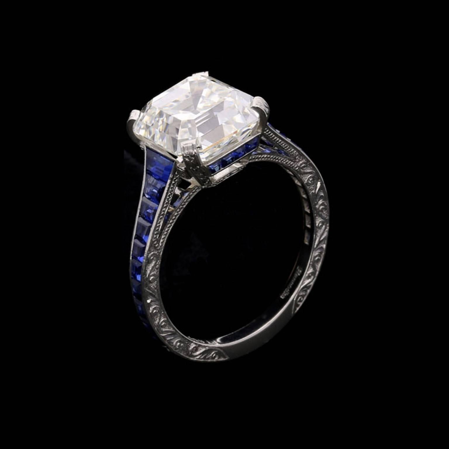 asscher cut diamond ring on finger