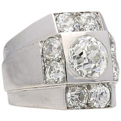 René Boivin Art Deco Geometric Platinum and Diamond Chevalière Ring