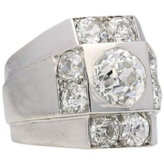 René Boivin Platinum Art Deco Boivin Chevalier Style Diamond Ring - Silver