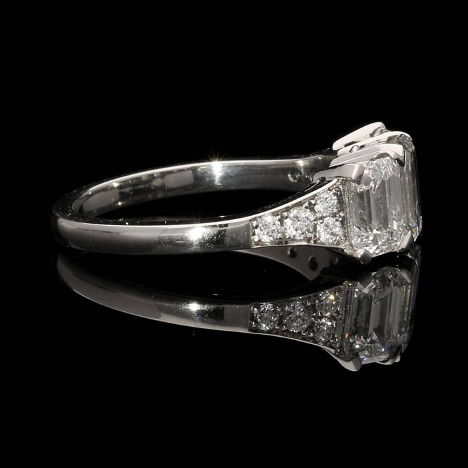Emerald Cut Hancocks Elegant Emerald-Cut Diamond Three-Stone Platinum Ring For Sale