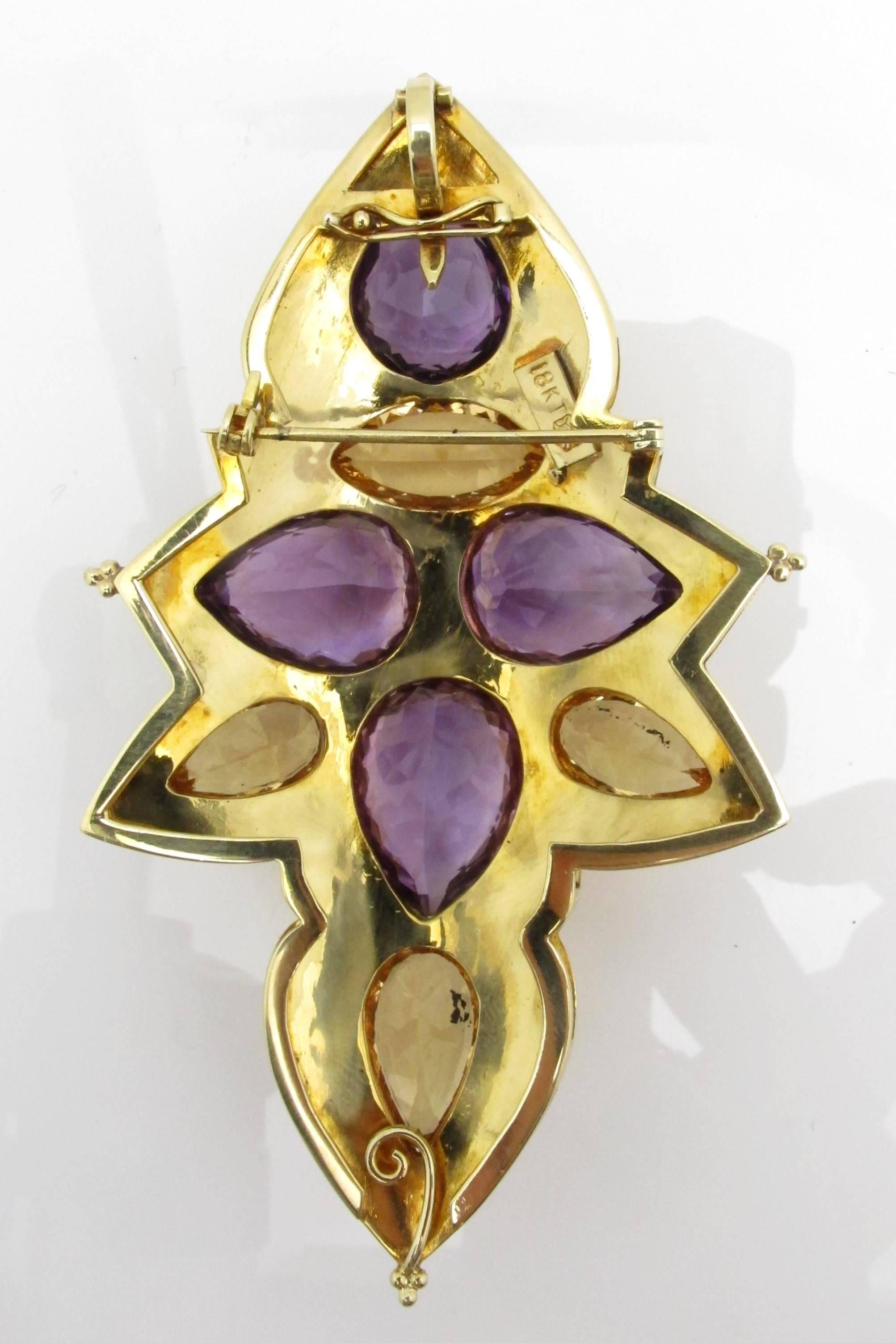 Imperial Topaz Amethyst Gold Pin Pendant In Excellent Condition For Sale In Santa Fe, NM