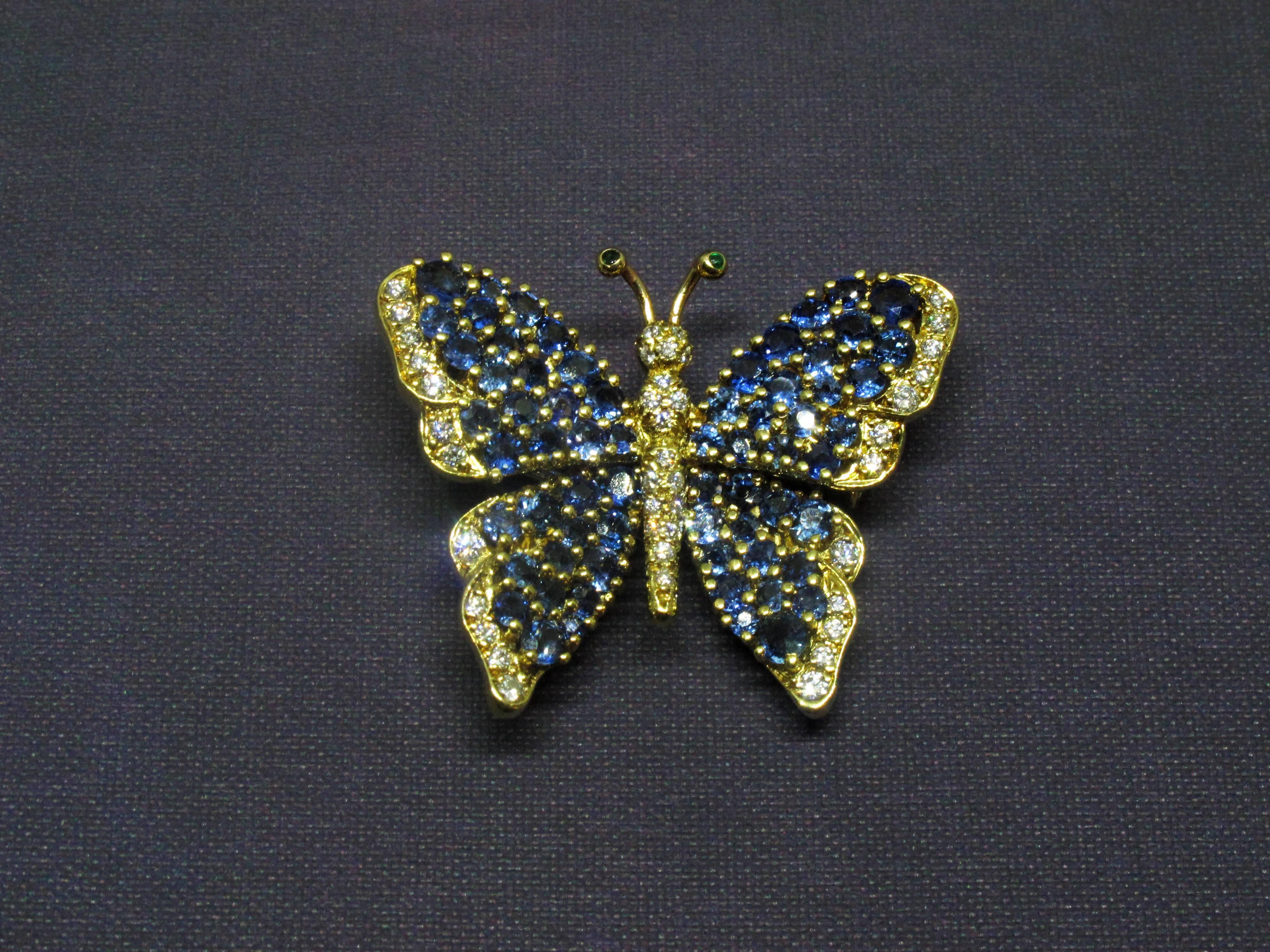 Tiffany & Co. Sapphire Diamond Gold Butterfly Pin In Excellent Condition In Santa Fe, NM