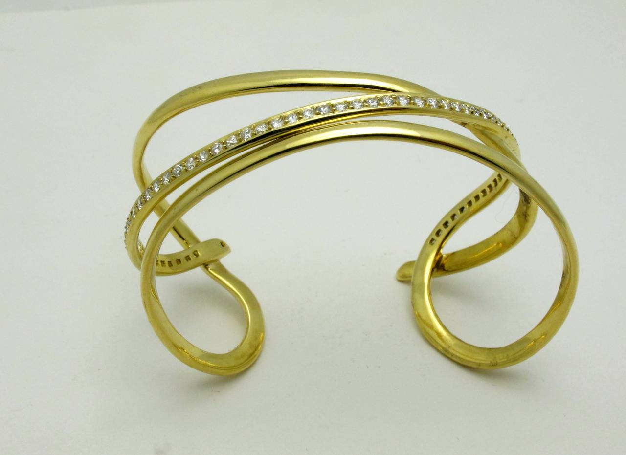 Tiffany & Co. Diamond Gold Cuff Bangle Bracelet