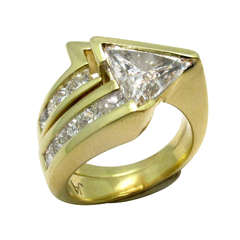 John Atencio Trillion-Cut Diamond and Gold Ring with Matching Band