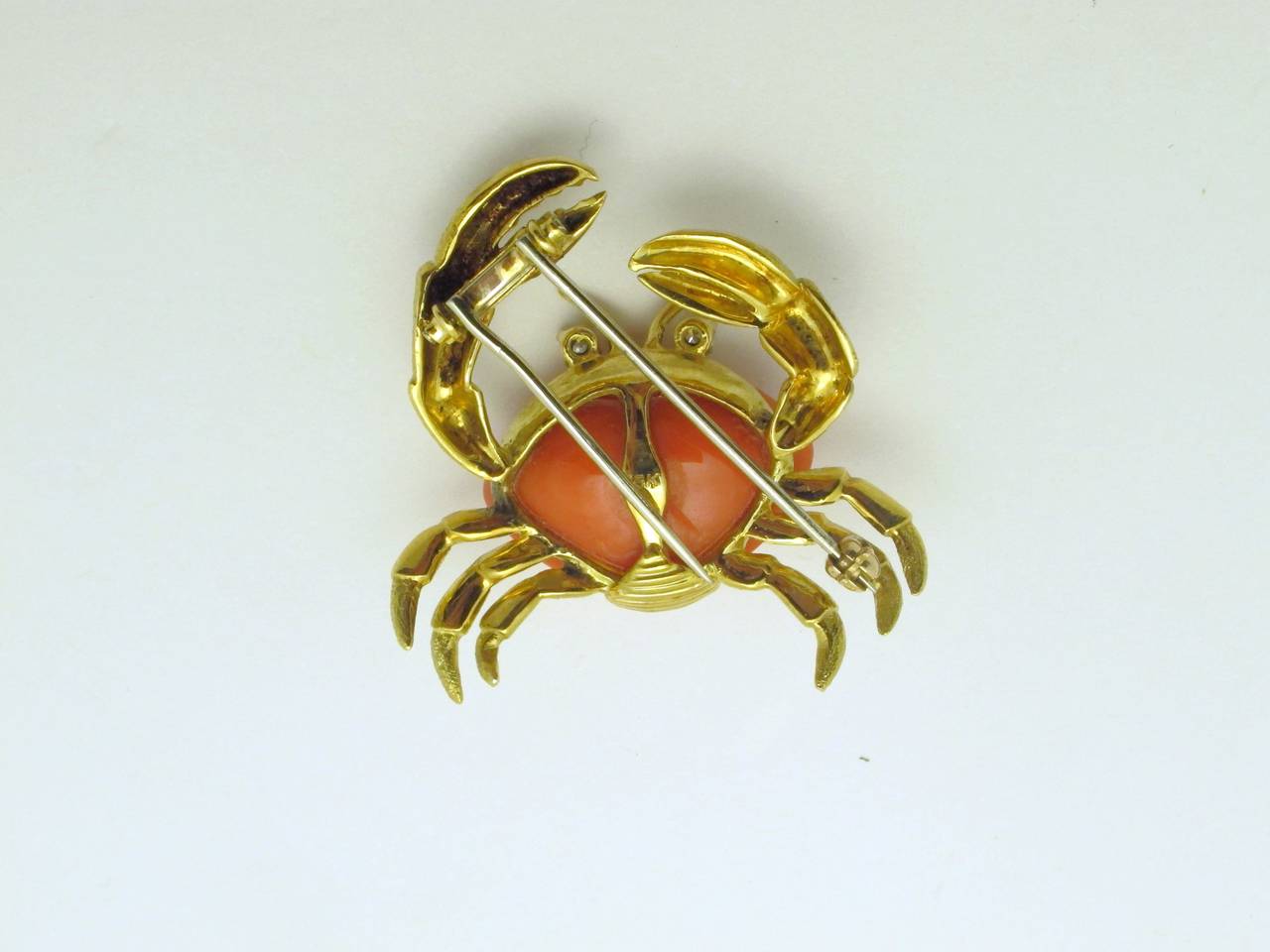 Women's Gold, Diamond and Coral Crab Brooch