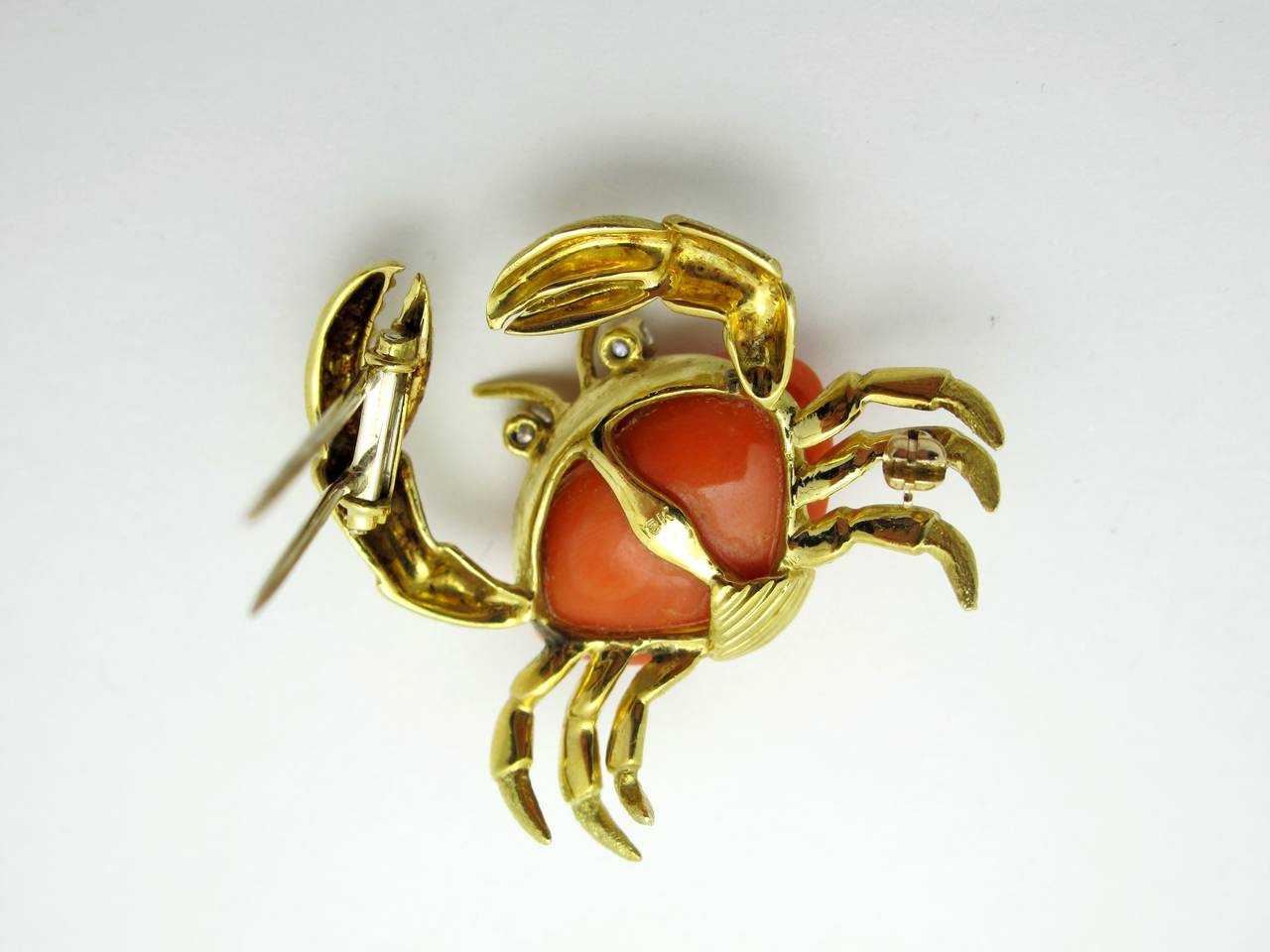 Gold, Diamond and Coral Crab Brooch In Excellent Condition In Santa Fe, NM