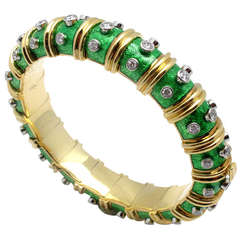 Tiffany & Co. Schlumberger Enamel Diamond Gold Platinum Bangle Bracelet