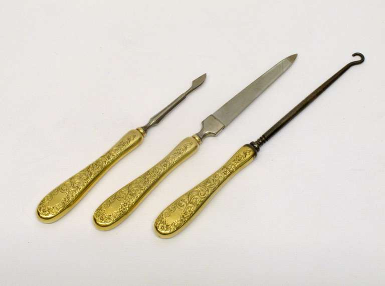 Gorham Engraved Seven Piece Gold Vanity Set 1