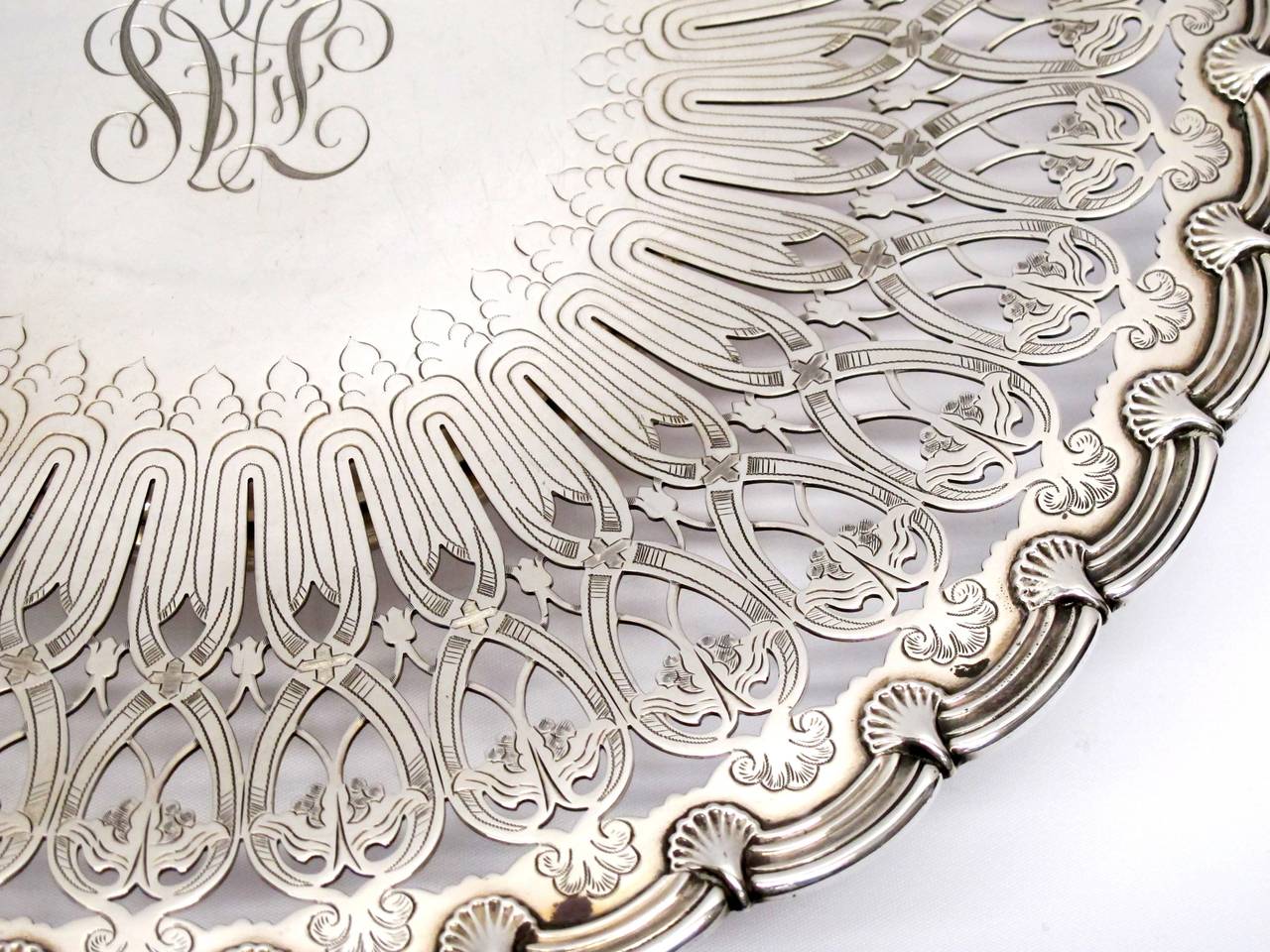Tiffany & Co. Pierced and Engraved Footed Sterling Silver Tray In Excellent Condition For Sale In Santa Fe, NM