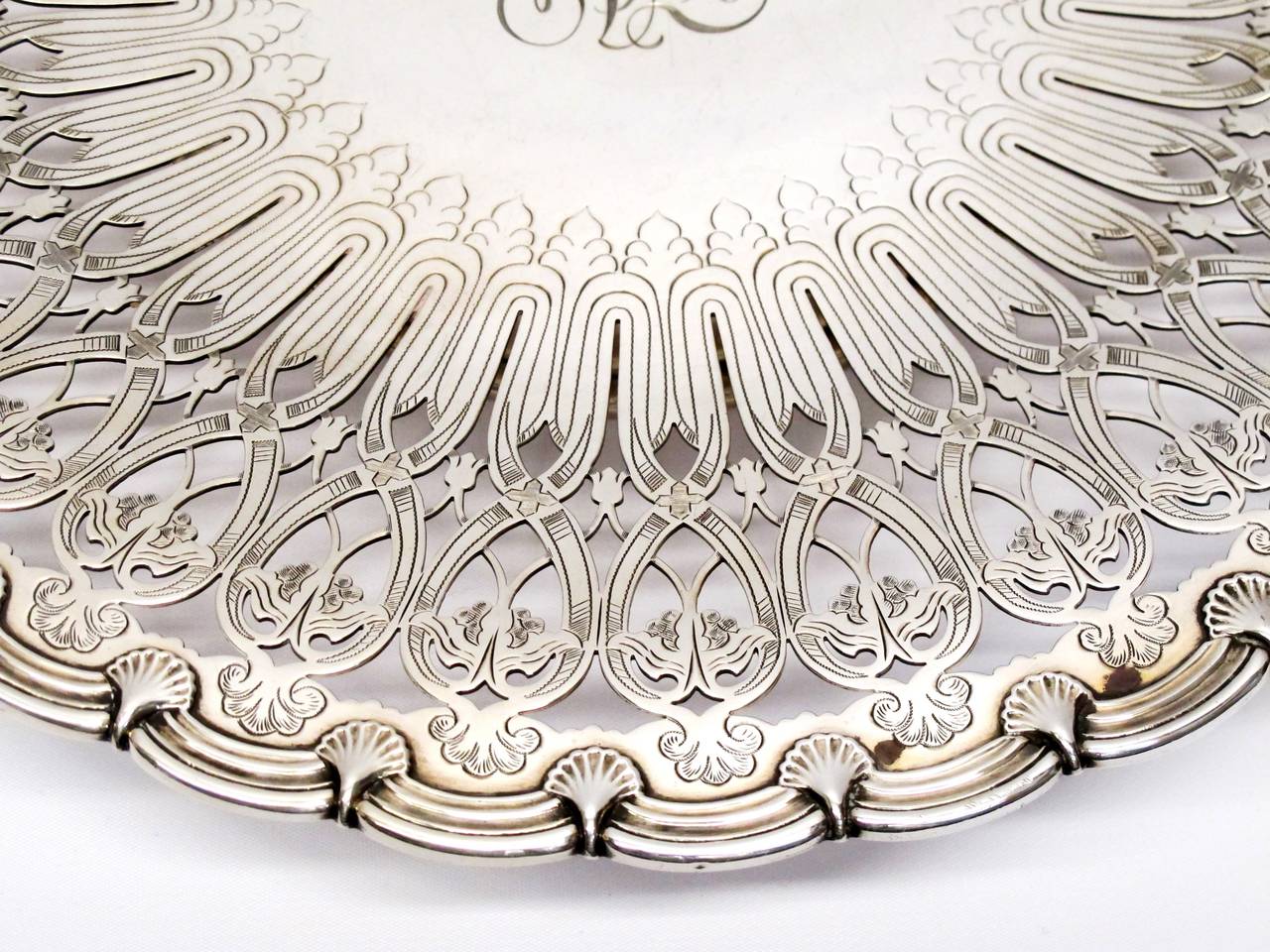 Women's or Men's Tiffany & Co. Pierced and Engraved Footed Sterling Silver Tray For Sale