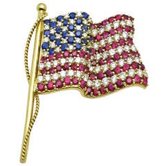 Tiffany & Co. Sapphire Ruby Diamond Gold Flag Brooch