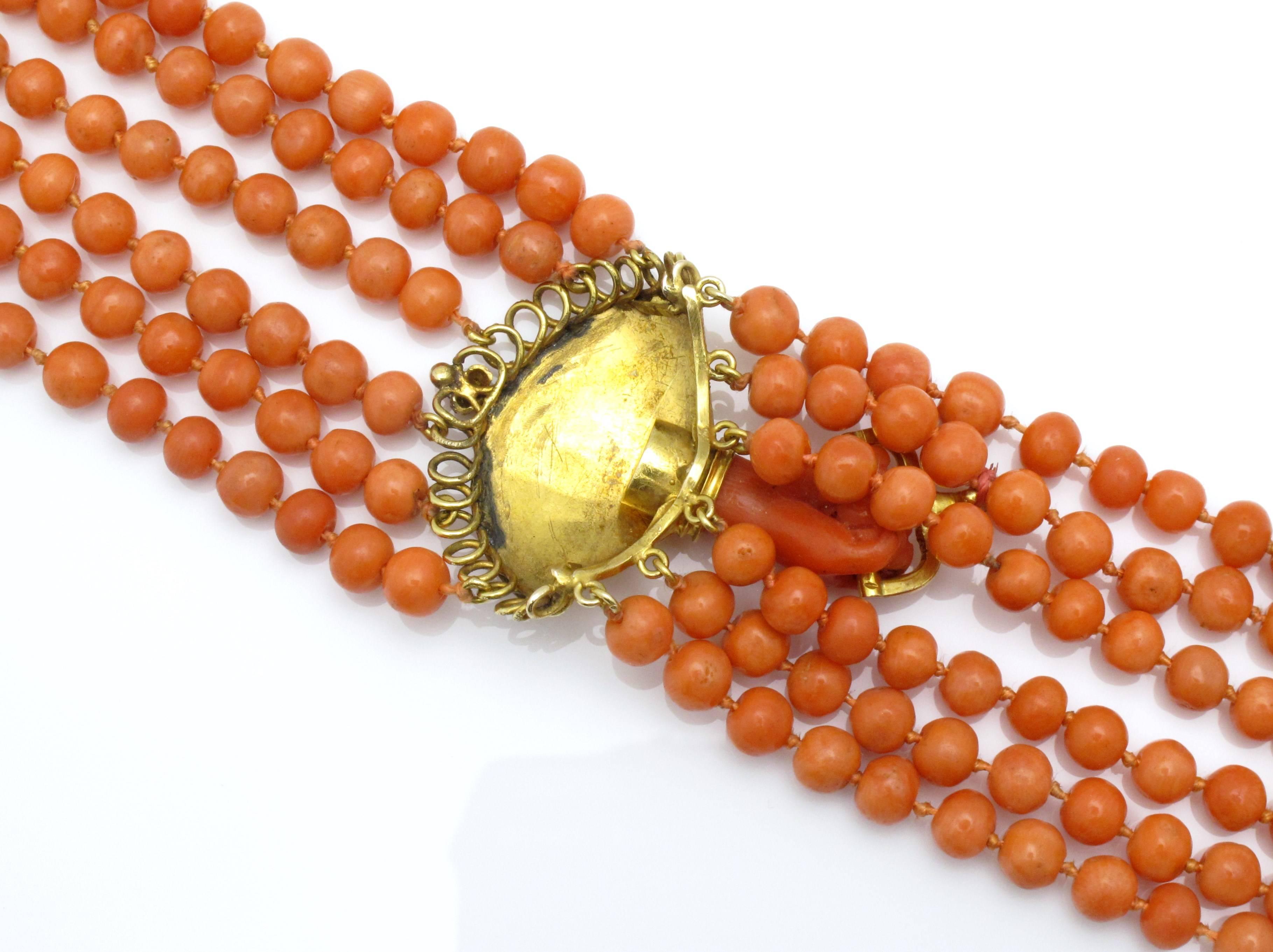Women's Victorian Coral Gold Bead Bracelet For Sale