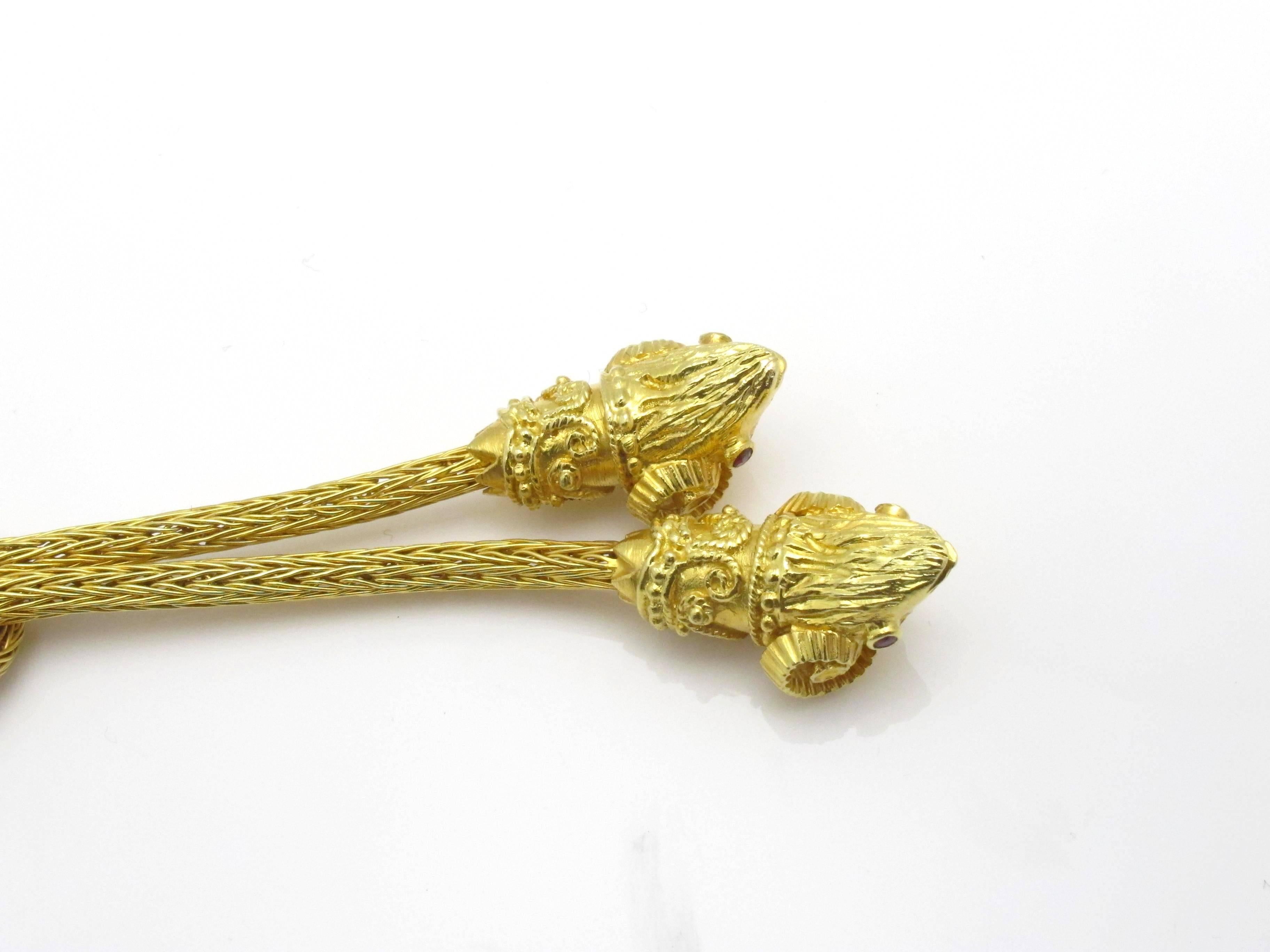 Etruscan Revival Ilias Lalaounis Gold Ram's Head Knot Lariat Necklace