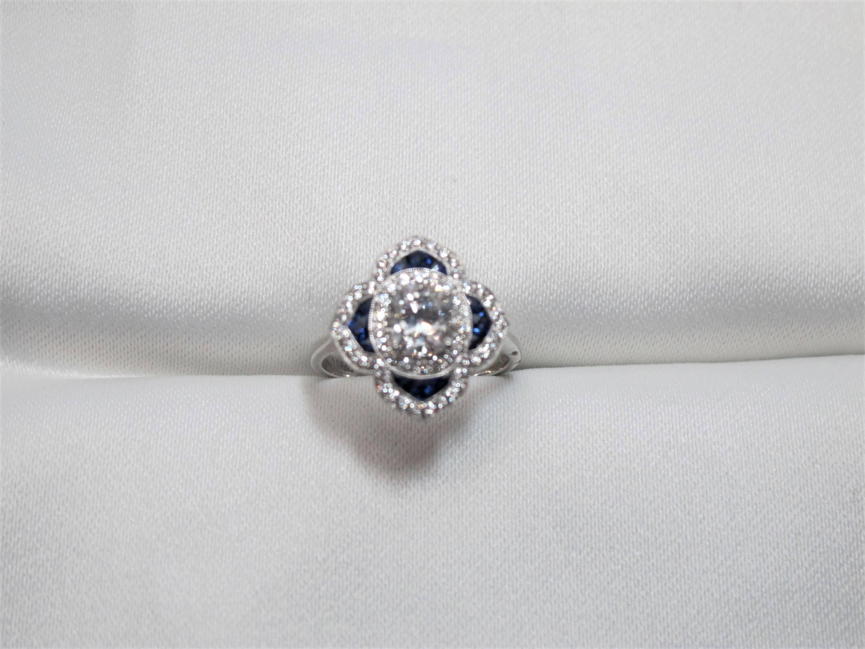 Women's EGL Certified Cushion Cut Diamond and Sapphire Ring