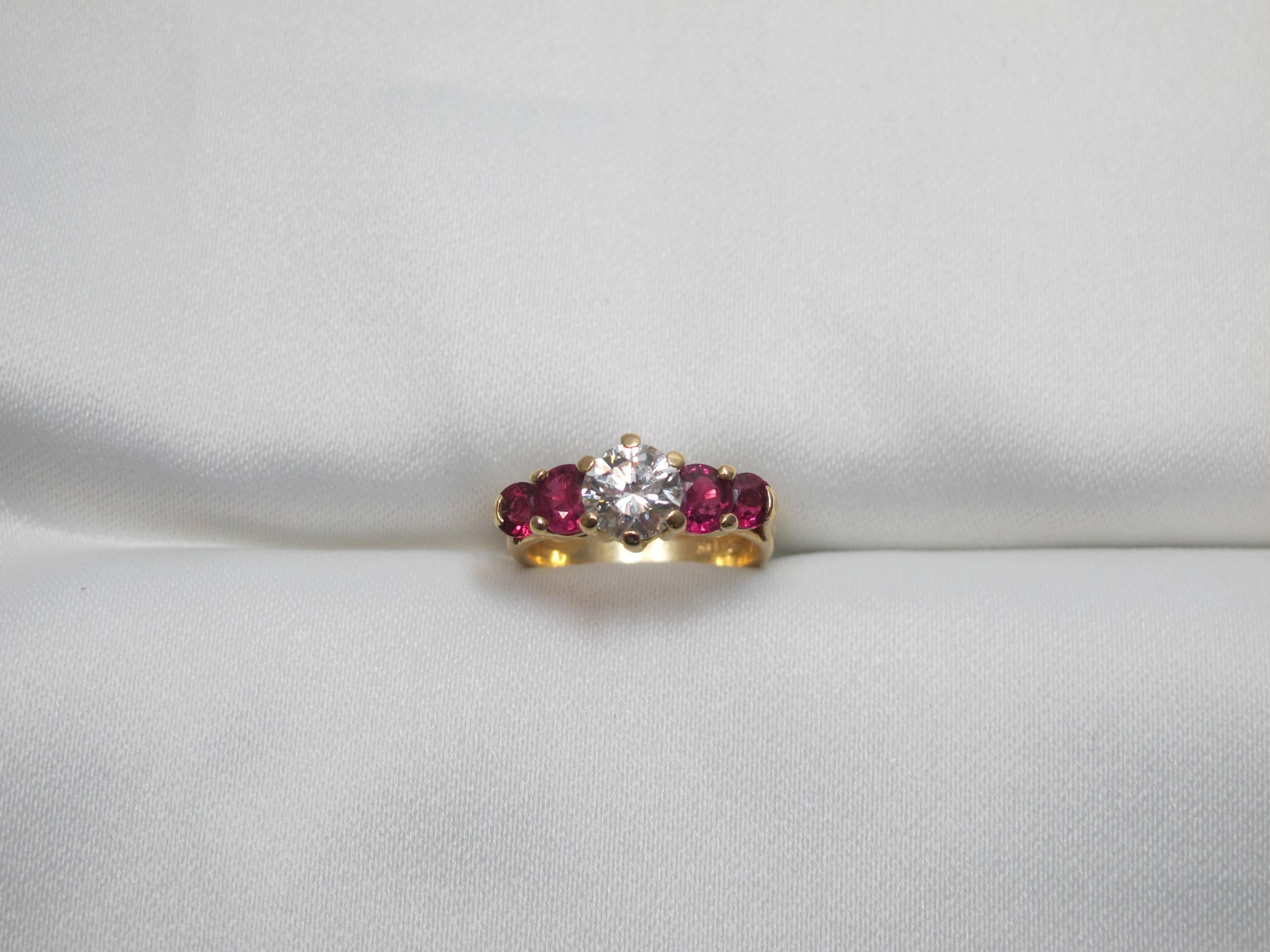18 Karat Yellow Gold GIA Certified Diamond and Ruby Engagement Ring For Sale 6