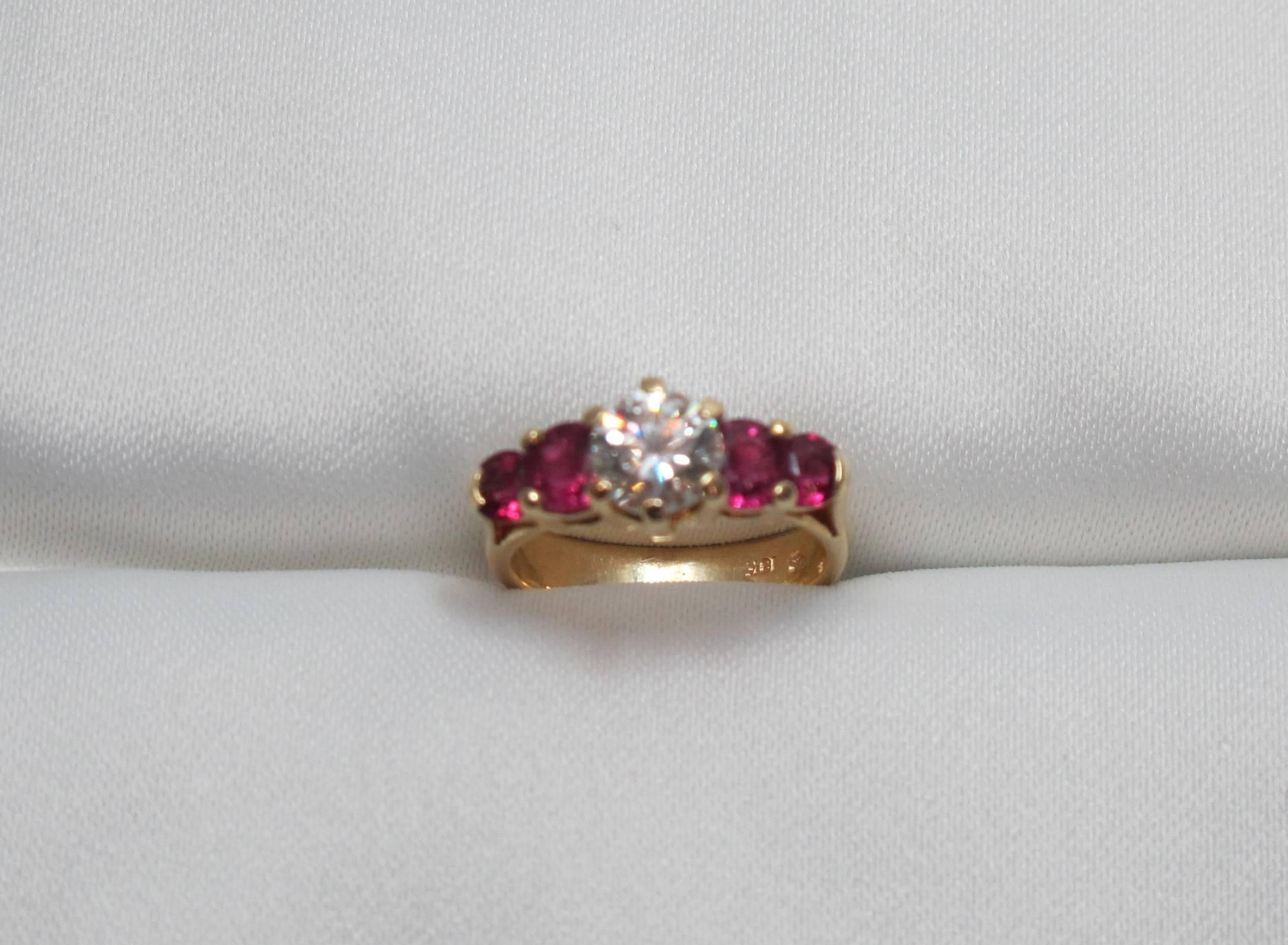 18 Karat Yellow Gold GIA Certified Diamond and Ruby Engagement Ring For Sale 8