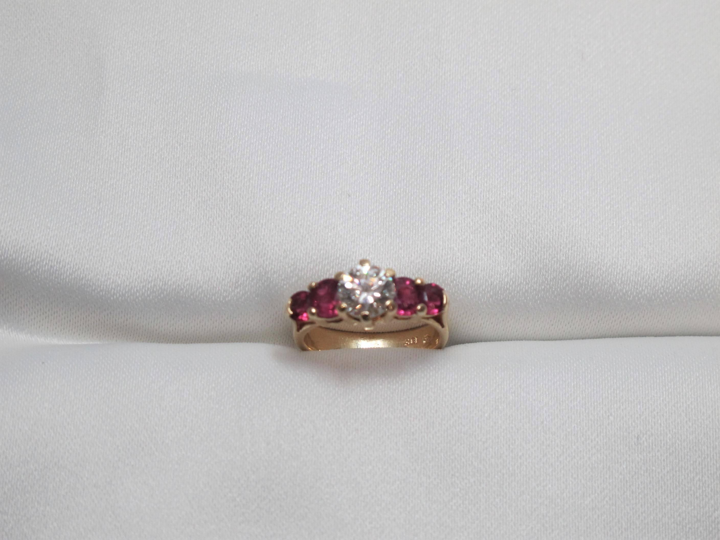 18 Karat Yellow Gold GIA Certified Diamond and Ruby Engagement Ring For Sale 7
