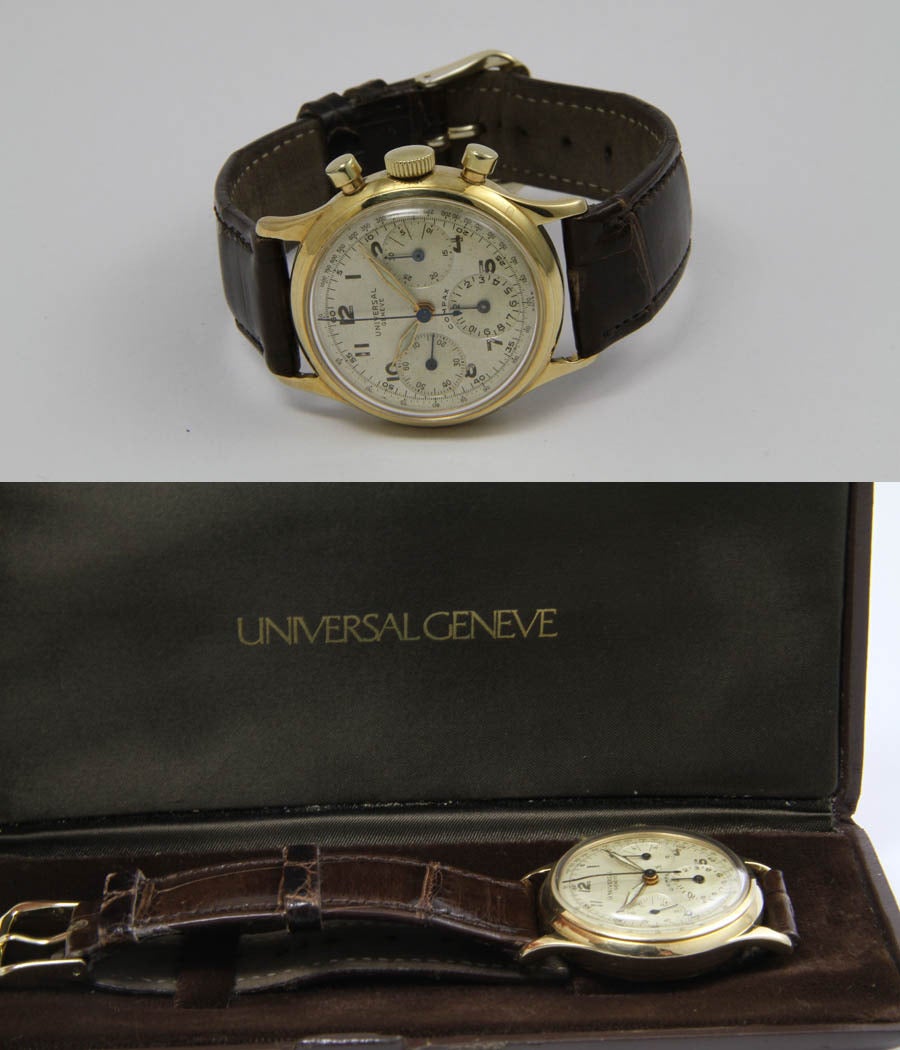 Universal Yellow Gold Compax Chronograph Wristwatch circa 1940s 1