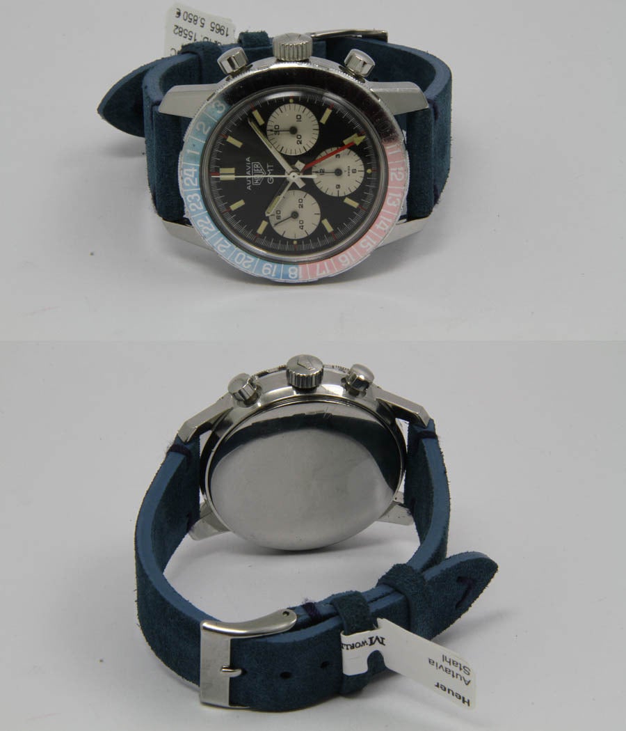 Men's Heuer Stainless Steel Autavia GMT Chronograph Wristwatch circa 1965