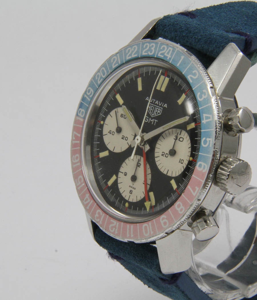 Heuer Stainless Steel Autavia GMT Chronograph Wristwatch circa 1965 In Excellent Condition In Munich, Bavaria