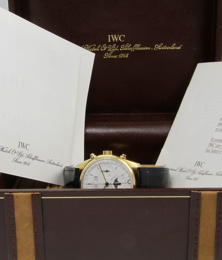 Women's or Men's IWC Yellow Gold Moon Phase Chronograph Wristwatch Ref. 3710 For Sale
