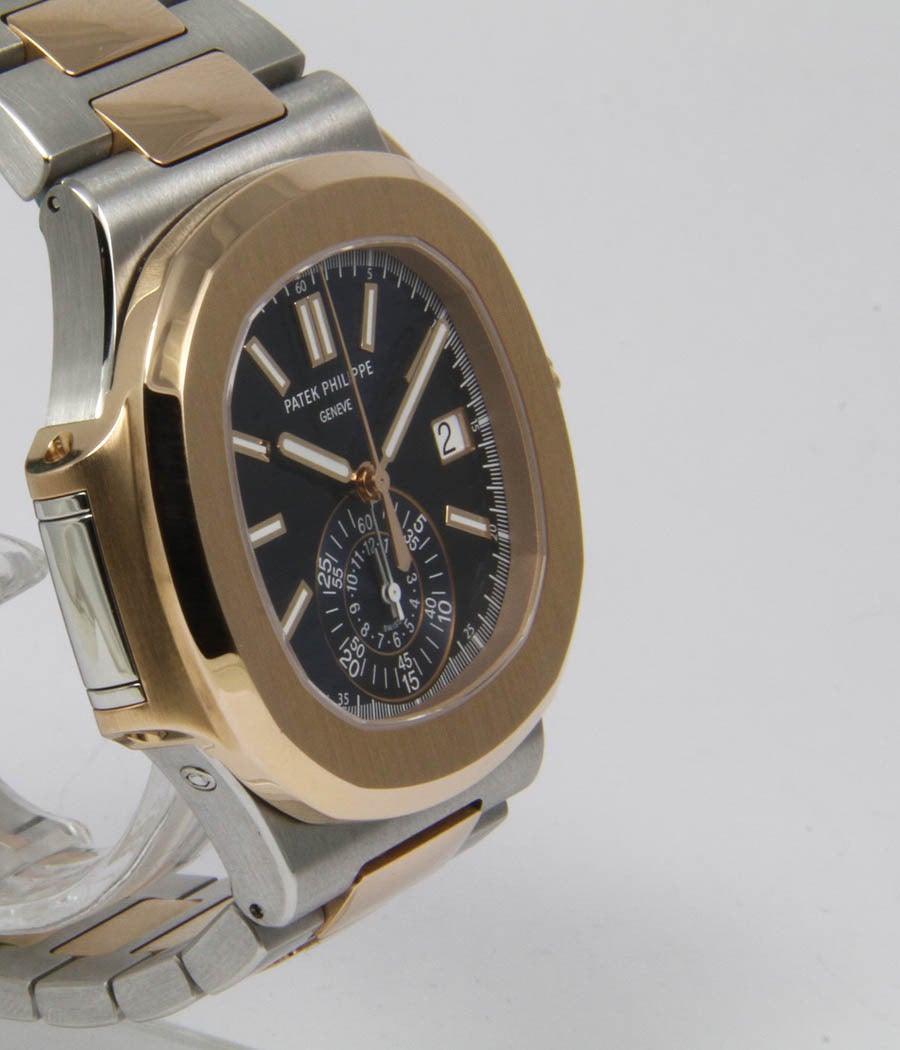 Patek Philippe Rose Gold Steel Nautilus Chronograph Wristwatch Ref 5980