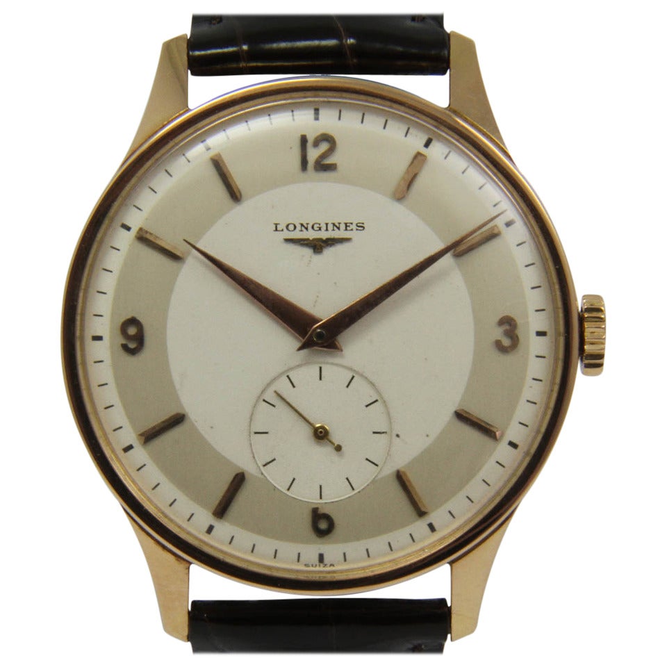 Longines Rose Gold Manual Wind Wristwatch For Sale