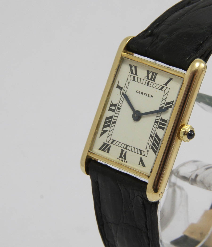 Cartier Paris Yellow Gold Manual Wind Tank Wristwatch In Excellent Condition In Munich, Bavaria