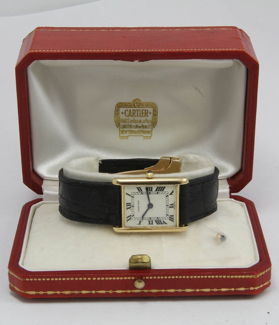 Cartier Paris Yellow Gold Manual Wind Tank Wristwatch 1
