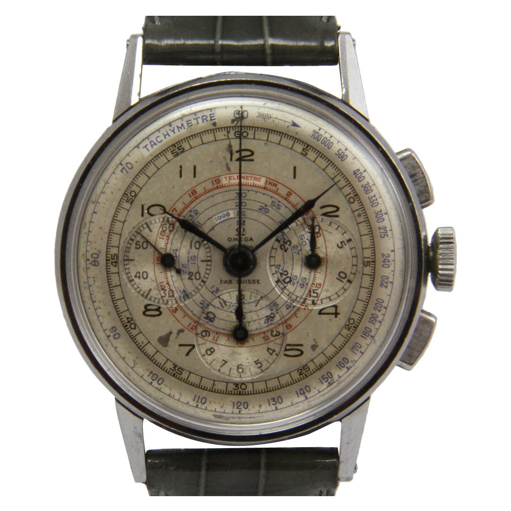 Omega Stainless Steel Chronograph Wristwatch For Sale
