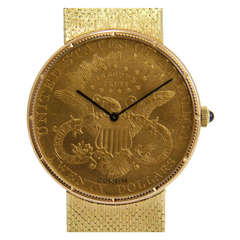 Corum Yellow Gold Twenty Dollars Coin Wristwatch with Integral Bracelet
