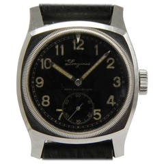 Vintage Longines Stainless Steel Rare Aviator Wristwatch