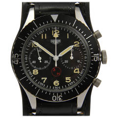 Retro Heuer Stainless Steel Military Chronograph Bundeswehr 3H Wristwatch