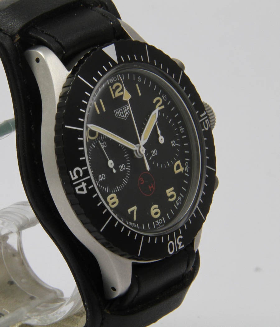 Heuer Stainless Steel Military Chronograph Bundeswehr 3H Wristwatch