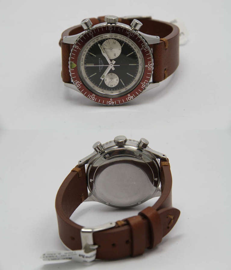 Longines Stainless Steel Chronograph Wristwatch Ref 7981-3 In Excellent Condition In Munich, Bavaria