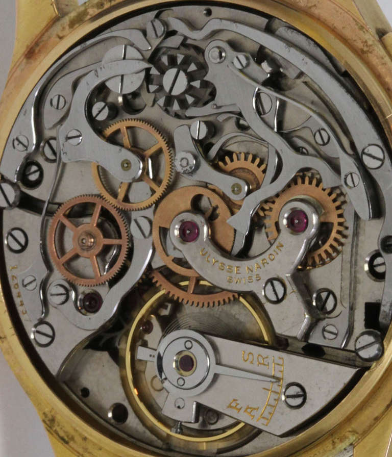 Women's or Men's Ulysse Nardin Rose Gold Chronograph Wristwatch circa 1940