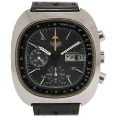 Heuer Stainless Steel Cushion Chronograph Wristwatch with Date and Date
