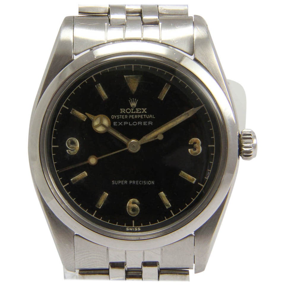Rolex Stainless Steel Explorer Automatic Chronometer Wristwatch Ref 5504 For Sale