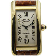 Vintage Cartier Yellow Gold Tank Americaine Special Edition India 1947-1997 Wristwatch