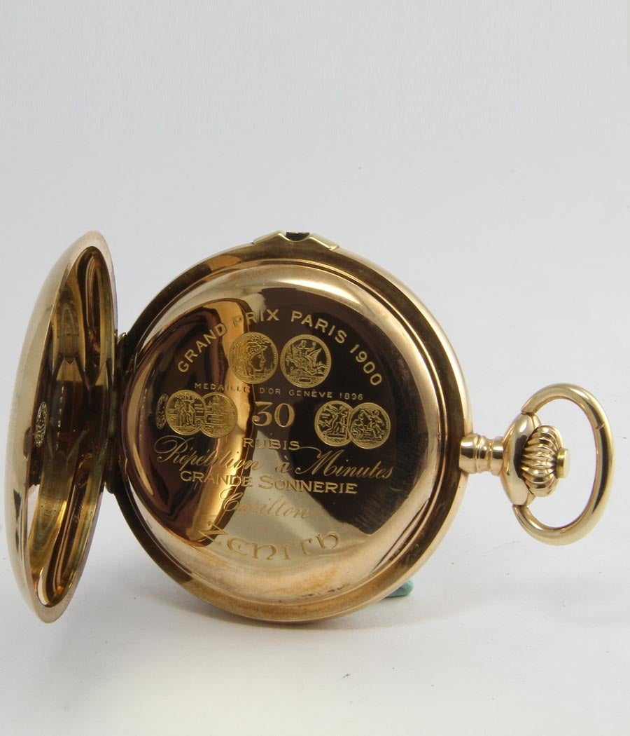Zenith Rose Gold Minute-Repeater Grand Sonnerie Pocket Watch In Good Condition In Munich, Bavaria