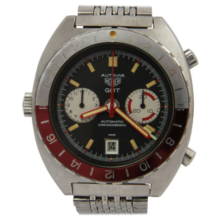 Heuer Stainless Steel Autavia GMT Chronograph Wristwatch with Date