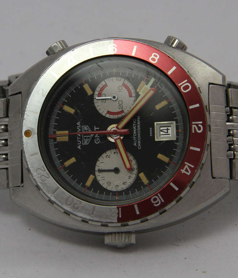 Heuer Stainless Steel Autavia GMT Chronograph Wristwatch with Date 1
