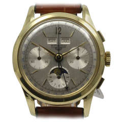 Retro Mathey Tissot Botticelli Yellow Gold Triple-Calendar Moonphase Chrono Wristwatch