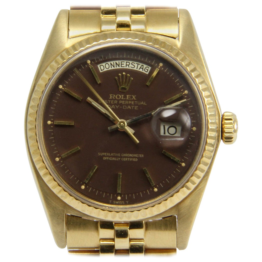 Rolex Yellow Gold Day Date Automatic Wristwatch Ref 1803 For Sale