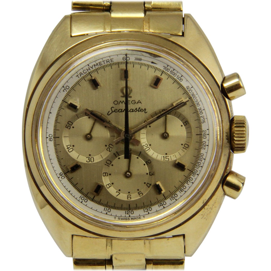 Omega Yellow Gold Seamaster Chronograph Wristwatch Ref 145.016 For Sale
